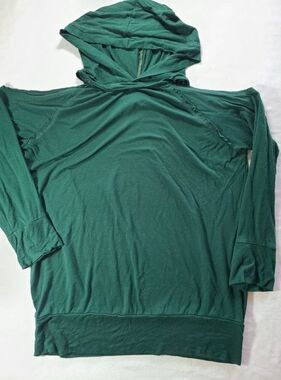 Rags & Couture Green Hoodie Medium Cutout Shoulder Raw Hem Cozy Top